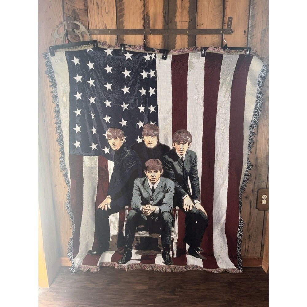 The Beatles USA Flag 54x64 Afghan Rug Tapestry Woven Throw Blanket